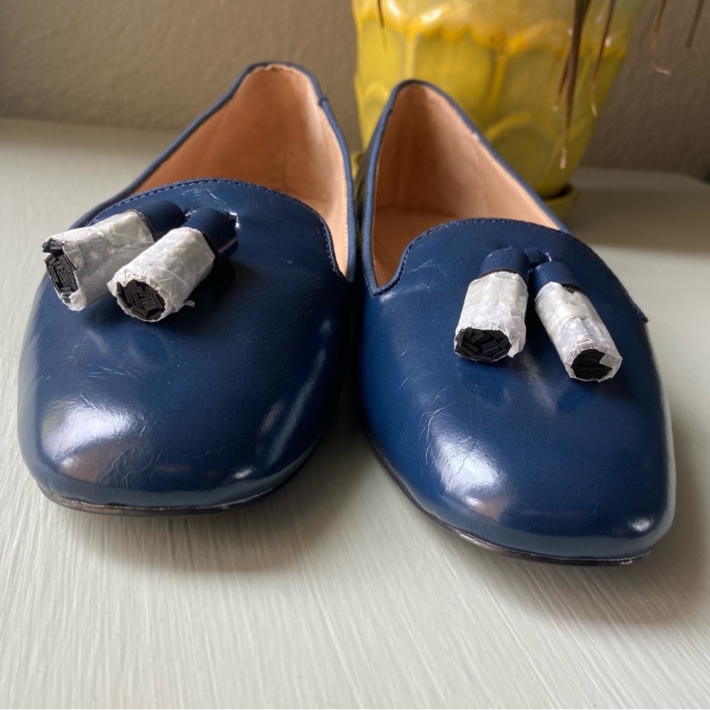 NEW ZARA Trafaluc navy blue tasseled ballet flats - Picture 10 of 11
